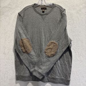 Tasso Elba Men's Long Sleeve Striped Pullover Sweatshirt Suede Elbows Grey XL